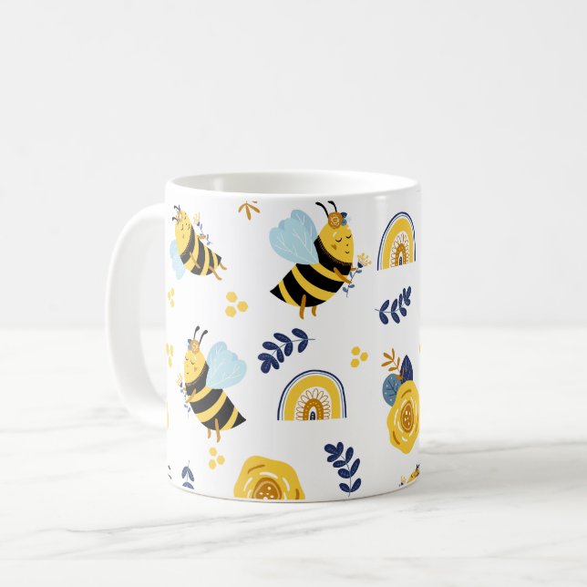Cute Honey Bee Spring Summer Pattern Coffee Mug (Front Left)