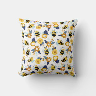 Cute Honey Bee Spring Summer Pattern Throw Pillow
