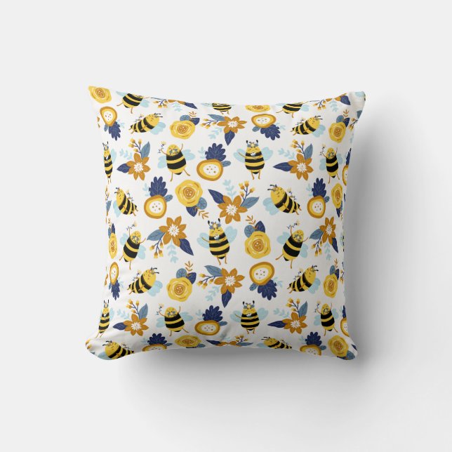 Cute Honey Bee Spring Summer Pattern Throw Pillow (Front)