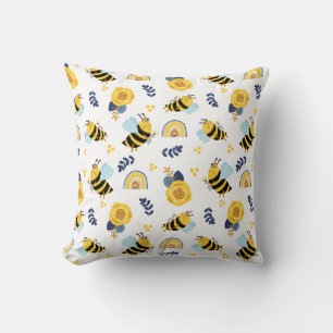 Cute Honey Bee Spring Summer Pattern Throw Pillow