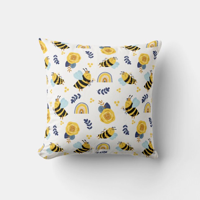Cute Honey Bee Spring Summer Pattern Throw Pillow (Front)