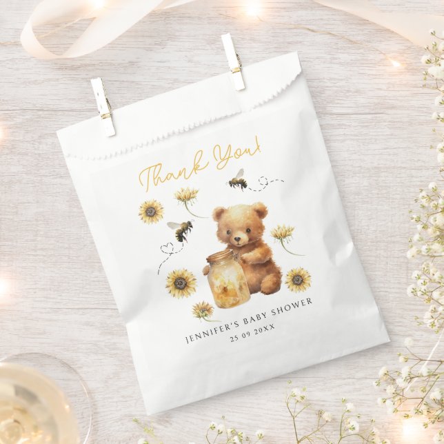 Cute Honey Bee Teddy Bear Floral Baby Shower Favour Bag (Clipped)
