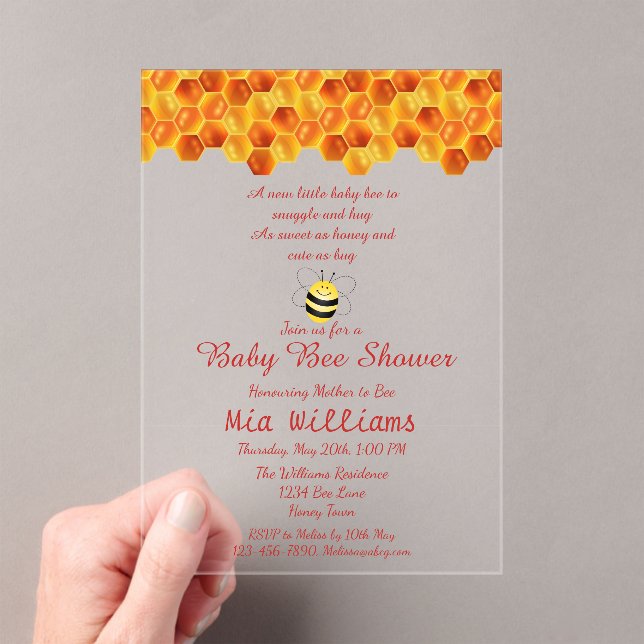 Cute Honey Bee Themed Baby Shower Acrylic Invitations (Insitu (Handheld))