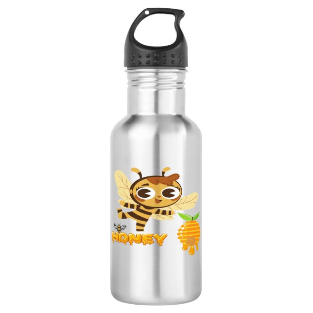 Cute Honey Bee with Dripping Honey Typography Desi 532 Ml Water Bottle (Front)