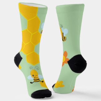 Cute Honey Bee With Flowers  Socks