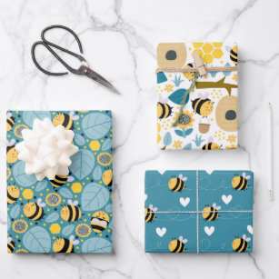 Cute Honey Bee Wrapping Paper Set of 3