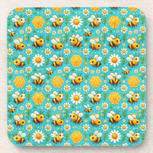 🐝 Cute Honey Bees Daisies Floral Garden Charm 🐝 Coaster