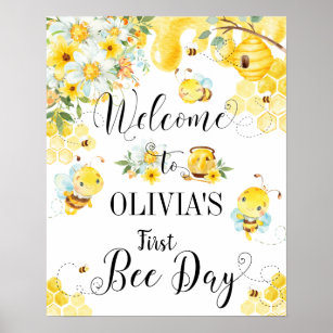 Cute Honey Bees First 1st Birthday Welcome Sign