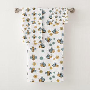 Cute Honey Bees & Floral Wildflowers Bath Towel Set