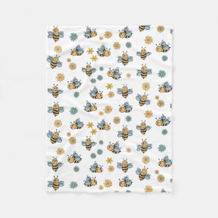 Cute Honey Bees & Floral Wildflowers Fleece Blanket