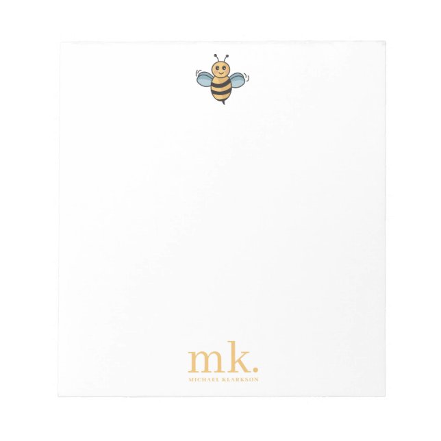 Cute Honey Bees & Floral Wildflowers Monogram Notepad (Front)