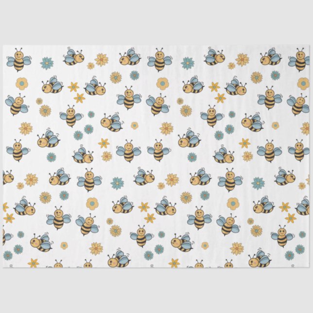 Cute Honey Bees & Floral Wildflowers Tissue Paper (Front)
