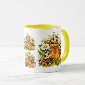 Cute Honey Bees Wildflowers Honey Jar Whimsical Mug