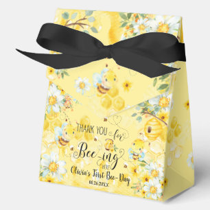 Cute Honey Bees Yellow Floral 1st Birthday One Favor Box