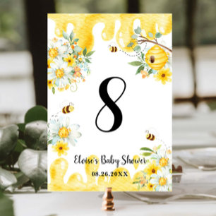 Cute Honey Bees Yellow Floral Birthday Baby Shower Table Number