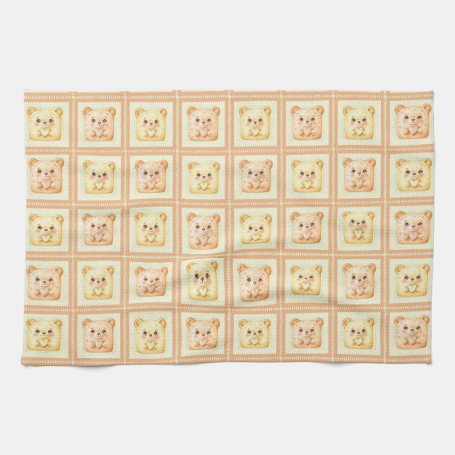 Cute Honey Patchwork cookie Teddy Bear Kitchen Towel (Horizontal)