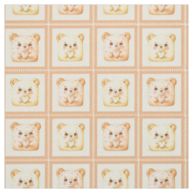 Cute Honey Patchwork Teddy Bear Fabric (Swatch)