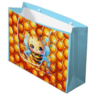 Cute Honeybee and Honeycomb Themed Baby Shower Large Gift Bag