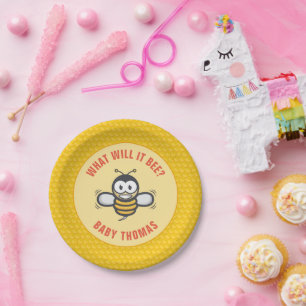 Cute Honeybee Gender Reveal Honeycomb Paper Plate