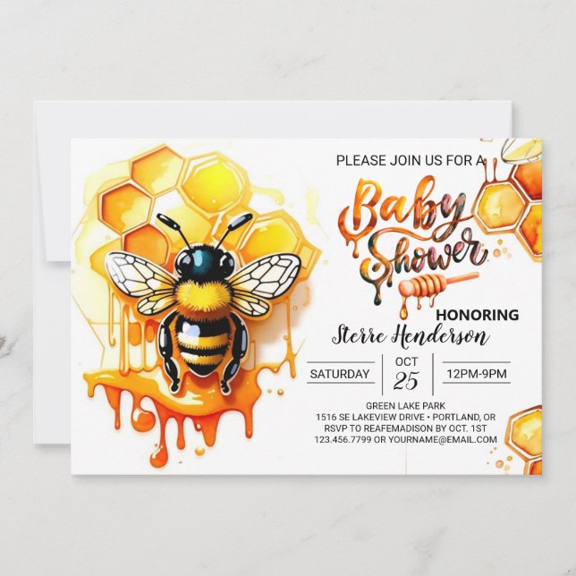 Cute Honeybee Girl Baby Shower Invitation (Front)