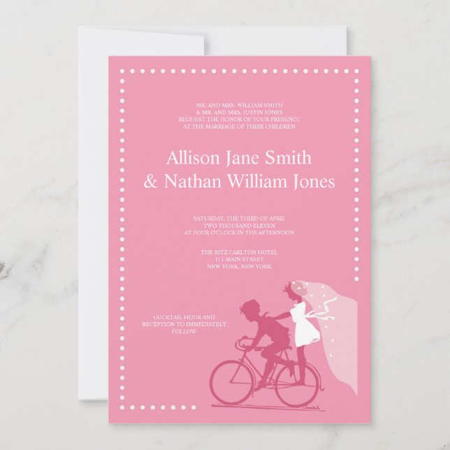 CUTE Honeysuckle Bicycle Couple Wedding Invitation (Front)