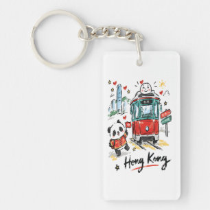Cute Hong Kong Tram Sketch Art Keychain