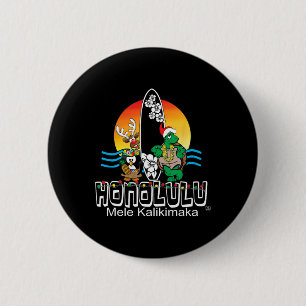 Cute Honolulu Oahu Hawaii Island Surfing Christmas 2 Inch Round Button