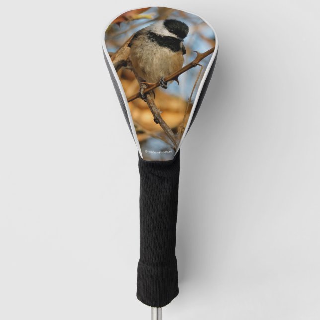 Cute Hopeful Black-Capped Chickadee Songbird Golf Head Cover (Front)