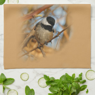 Cute Hopeful Black-Capped Chickadee Songbird Kitchen Towel