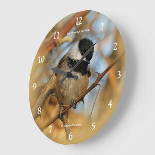 Cute Hopeful Black-Capped Chickadee Songbird Large Clock