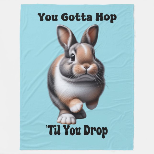 Cute Hopping Rabbit Fleece Blanket (Front)