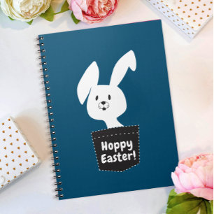 Cute Hoppy Easter Navy Blue White Bunny Cartoon Notebook