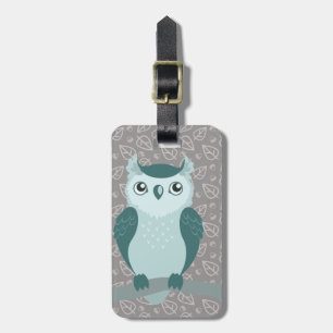 Cute Horned Owl - Minty Green Luggage Tag