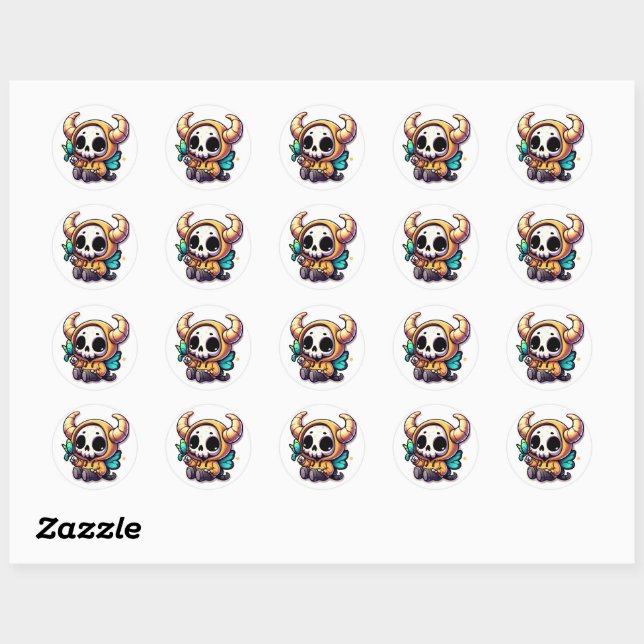 Cute Horned Skul enjoys the butterflies Classic Round Sticker (Sheet)
