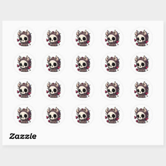 Cute Horned Skull enjoy the butterflies Classic Round Sticker