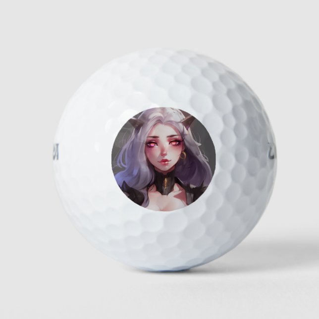 Cute Horned Warrior Anime Girl Golf Balls (Front)