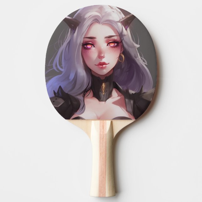 Cute Horned Warrior Anime Girl Ping Pong Paddle (Front)