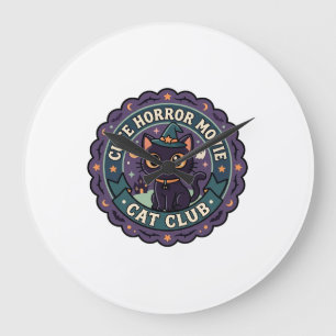 Cute Horror Movie Cat Cute Cat T-Shirt Design - Cu Large Clock