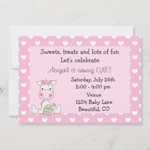 Cute Horse 1st Birthday Invitation for Girls
