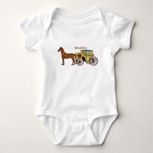 Cute horse and royal carriage illustration baby bodysuit