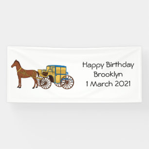 Cute horse and royal carriage illustration banner