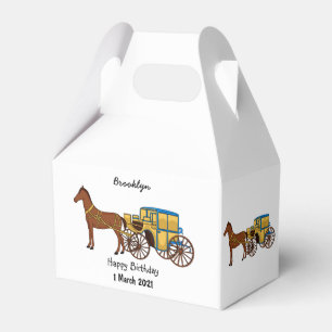 Cute horse and royal carriage illustration favor box