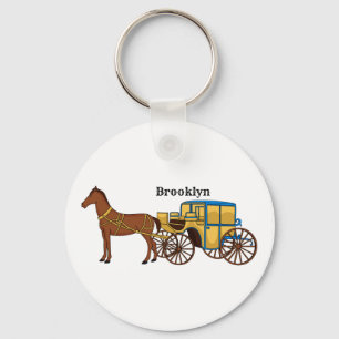 Cute horse and royal carriage illustration keychain