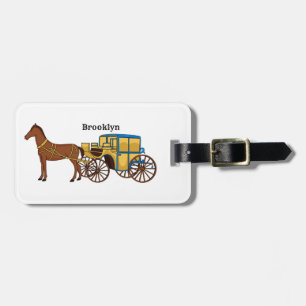 Cute horse and royal carriage illustration luggage tag