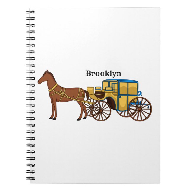 Cute horse and royal carriage illustration notebook (Front)