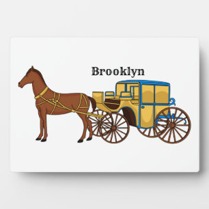 Cute horse and royal carriage illustration plaque