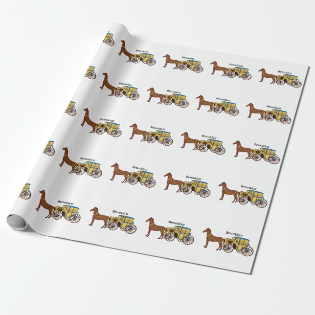 Cute horse and royal carriage illustration  wrapping paper (Unrolled)