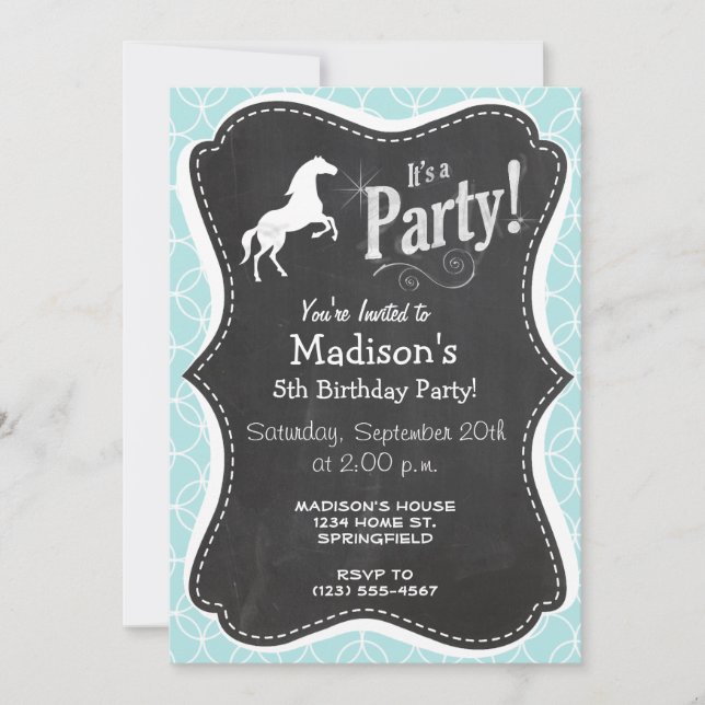 Cute Horse; Baby Blue Circles Invitation (Front)