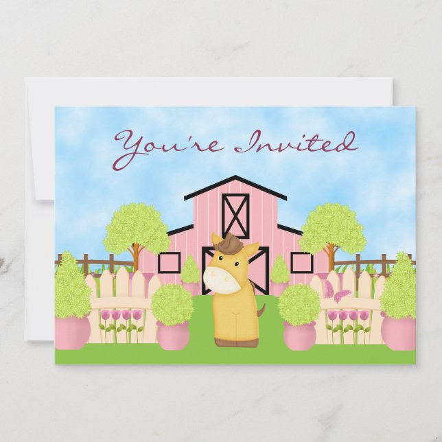 Cute Horse, Barn and Garden Birthday Invitation (Front)
