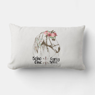 Cute Horse Boho Equestrian White Western Country Lumbar Pillow